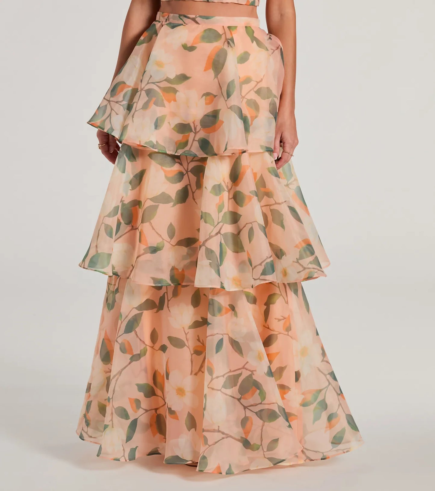 Gorgeous Perfection Ruffled Floral Chiffon Maxi Skirt