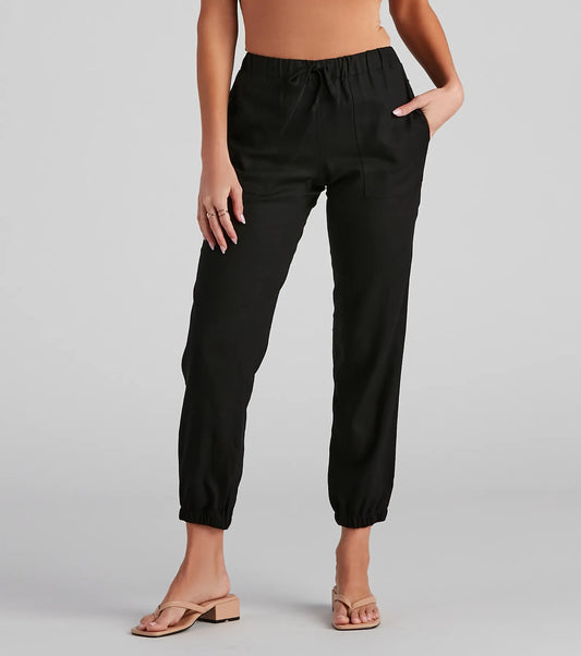 Seashore Stroll Drawstring Linen Joggers