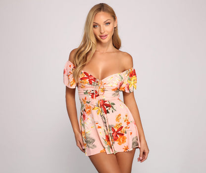 Island Bound Ruched Tropical Romper