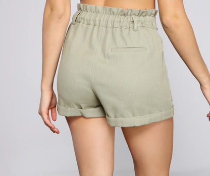 High-Rise Belted Twill Shorts