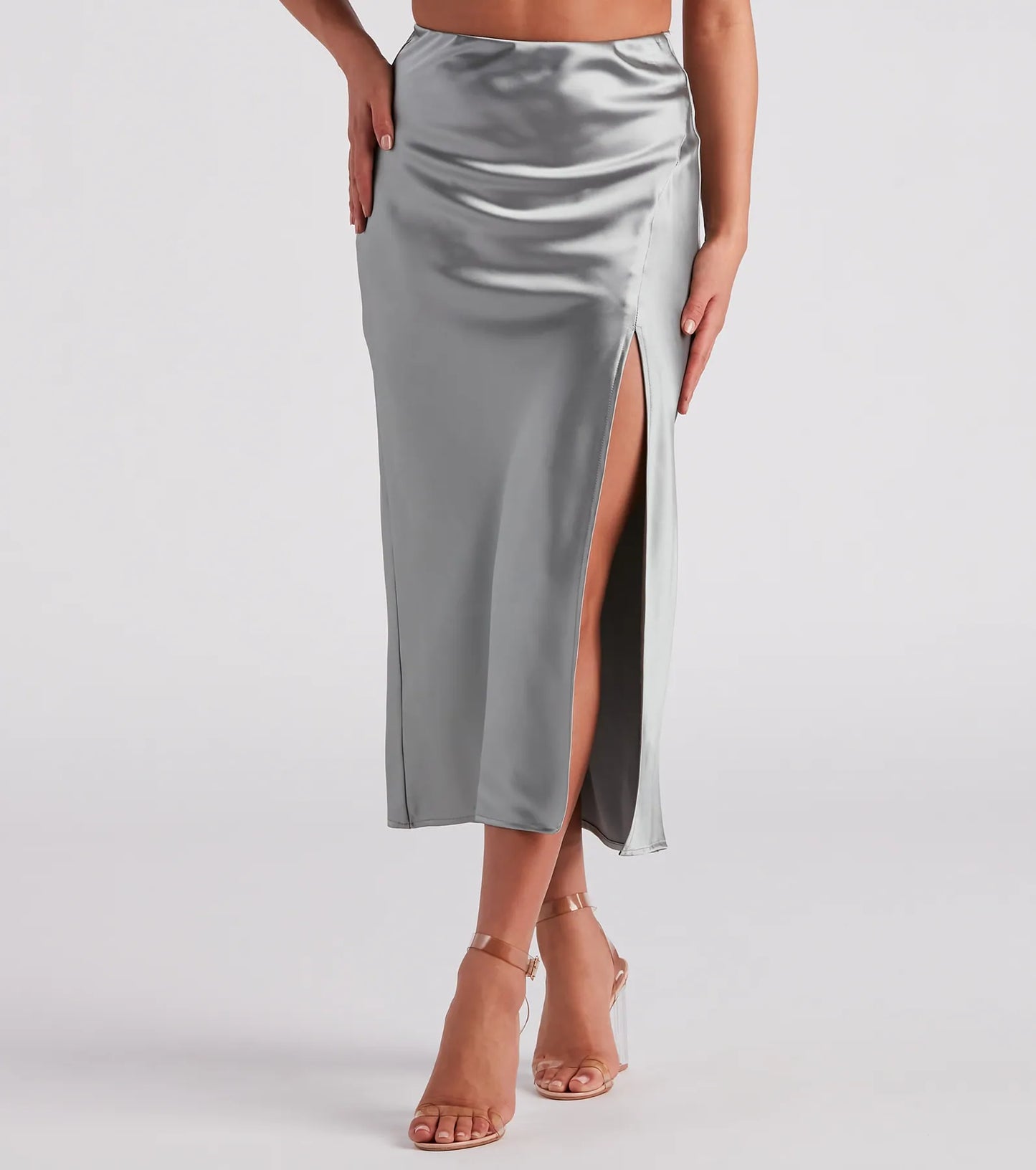 Scene Stealer High Slit Satin Midi Skirt