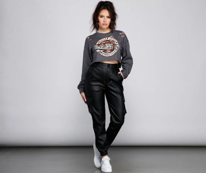 High Waist Faux Leather Cargo Pants