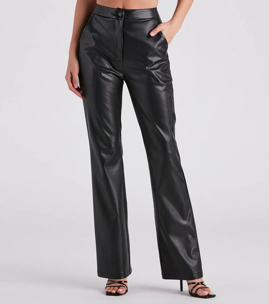Major Slay Faux Leather Wide-Leg Pants
