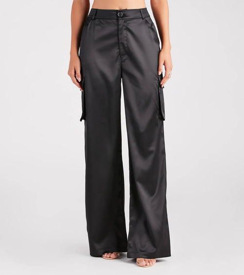 Dress Me Up Satin Straight-Leg Cargo Pants