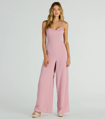 Effortless Allure Lace-Up Woven Wide-Leg Jumpsuit
