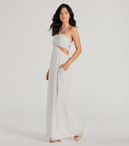Ready To Charm Halter Cutout Wide-Leg Jumpsuit