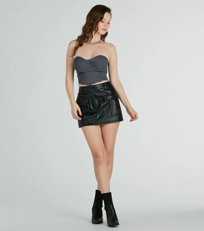 Edgy Behavior Faux Leather Cargo Skort
