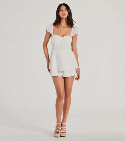 Dreamy Chic Flutter Sleeve Ruffled Chiffon Romper