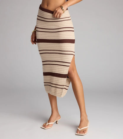 Summer Crush Striped Crochet Midi Skirt