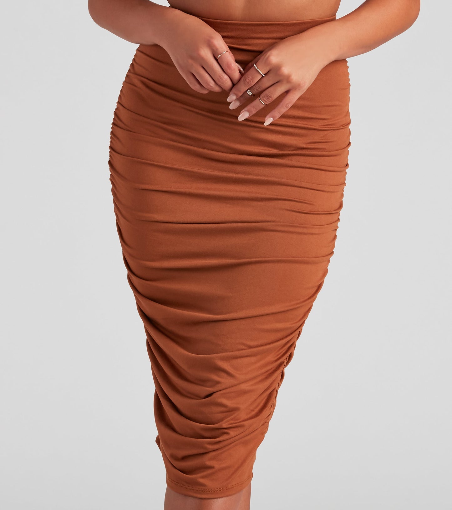 Gorgeous Silhouette Ruched Midi Skirt