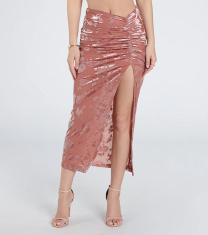 Forever In Love Floral Velvet Burnout Midi Skirt
