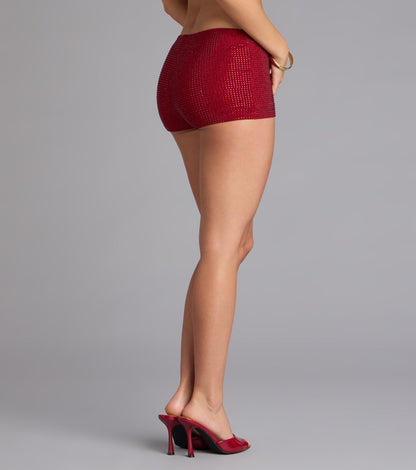 Shine Check Rhinestone Hot Shorts