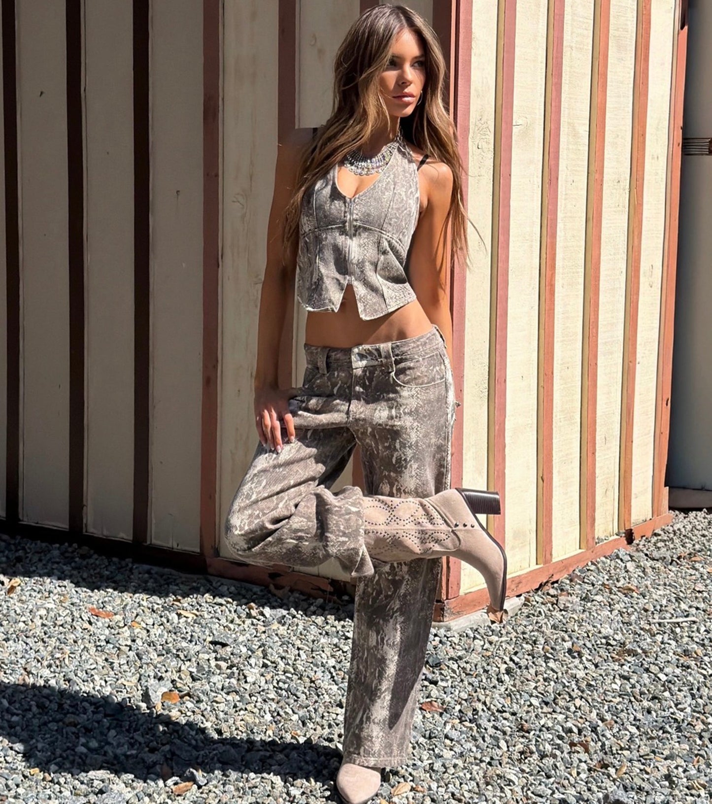 Wild Moves Snake Print Wide-Leg Jeans