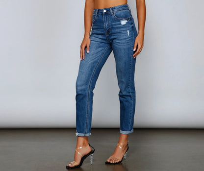 Ella High Rise Distressed Mom Jeans