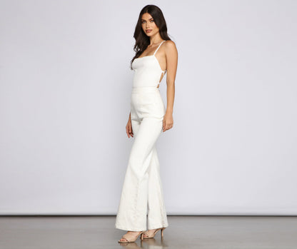 Retro Icon Lace Up Denim Jumpsuit