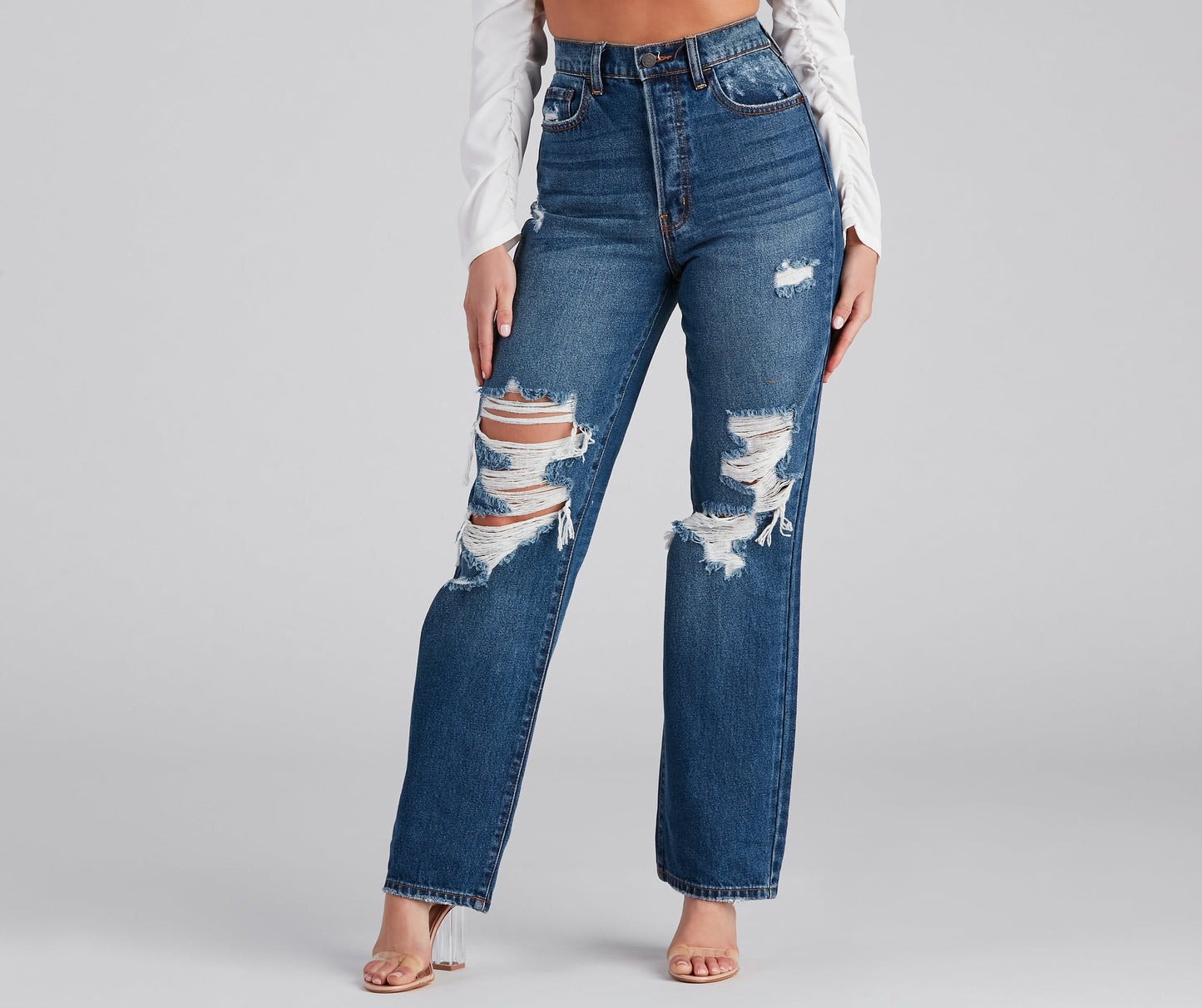 Gotta Be Chic High Rise Destructed Mom Jeans