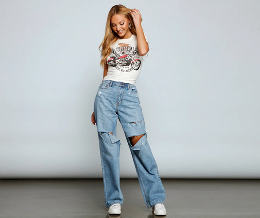 Throwback Vibes High-Rise Destroyed Boyfriend Jeans