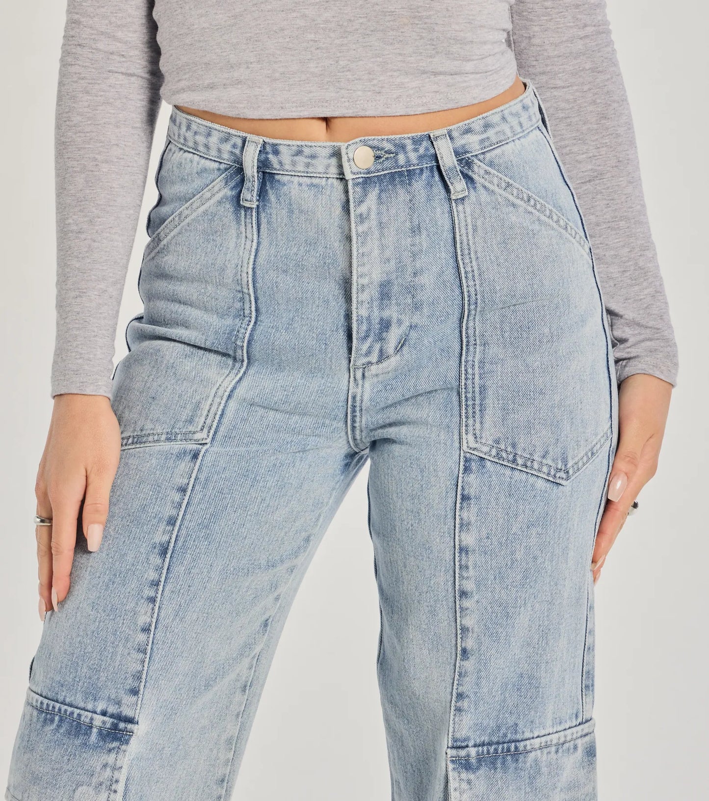 Streetwear Vibe High-Rise Cargo Denim Jeans