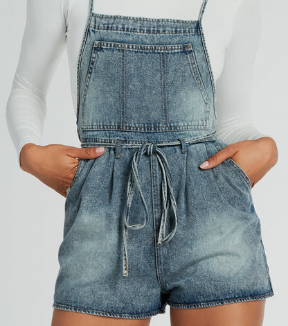 Sunny Mood Tie-Front Denim Shortalls