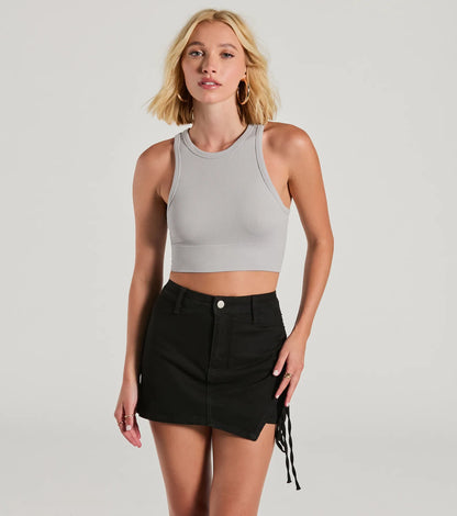 Hit The Streets High-Rise Ruched Denim Skort