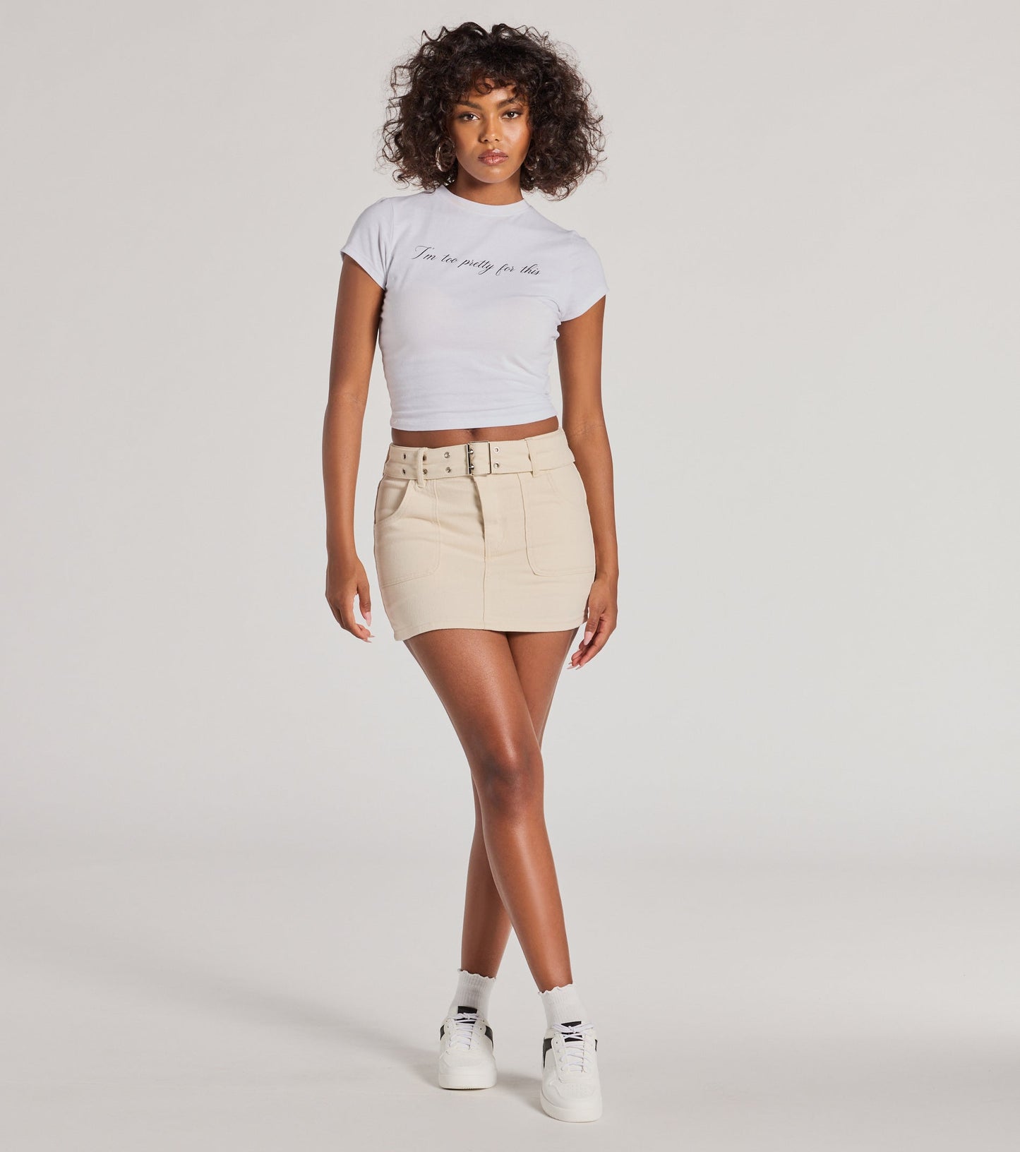 Casual Slay Mid Rise Belted Denim Skort