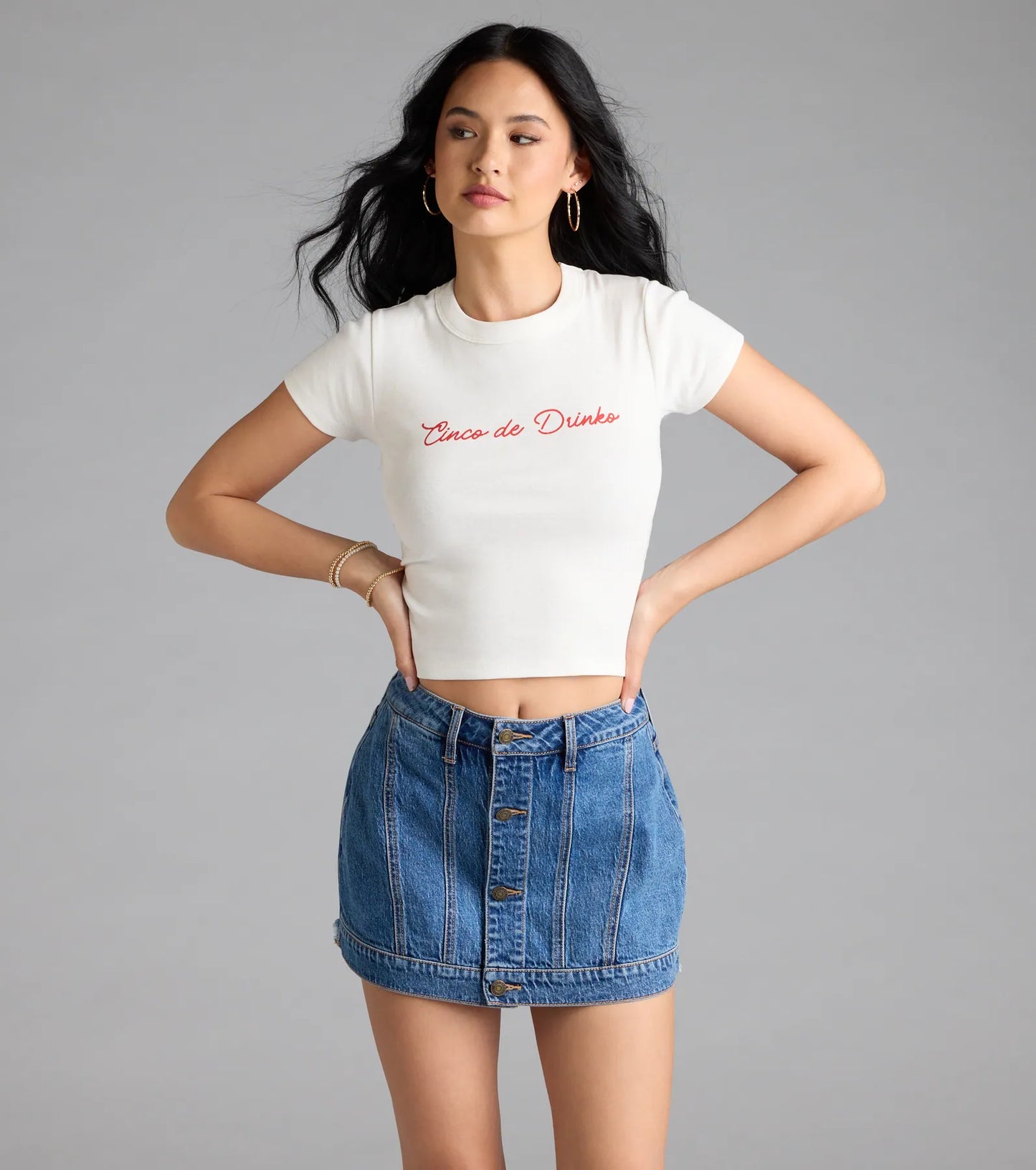 Timeless Staple Mid-Rise Button Denim Skort