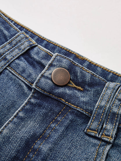 Mid-Waist Bootcut Denim Jeans Without Belt