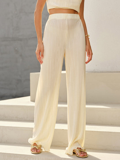 Mid-Rise Vertical Pleated Pants