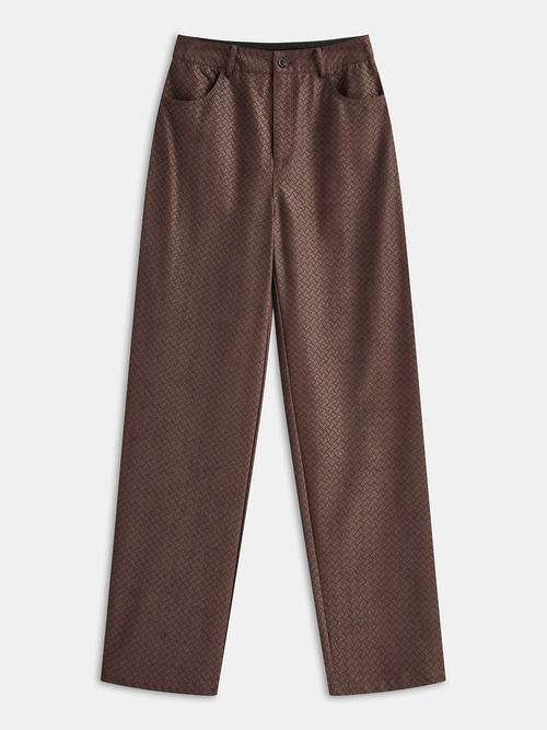 Faux Leather Woven-Patterned Pants