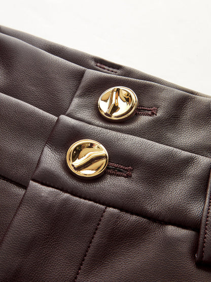 Double Waistband Faux Leather Pants