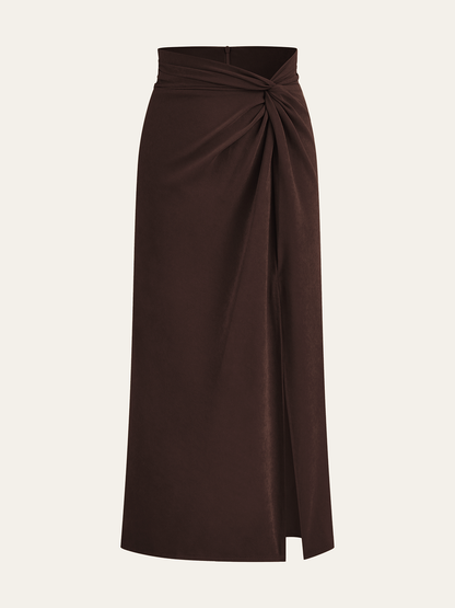 Twist Front Slit Midi Skirt