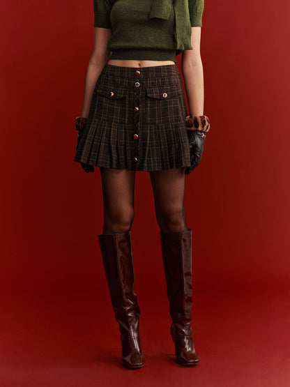 Plaid Wool-Blend Mini Skirt