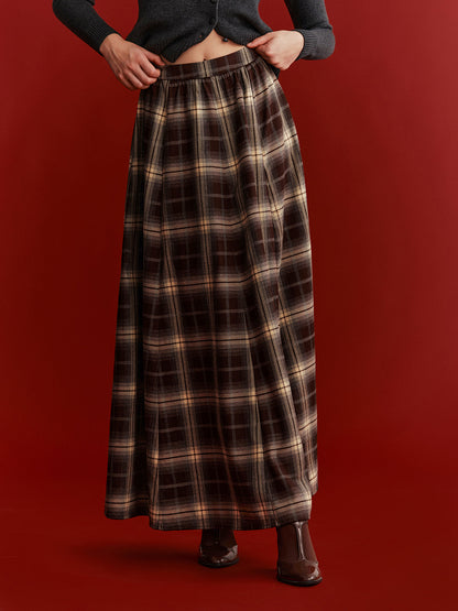 Plaid Flared Maxi Skirt