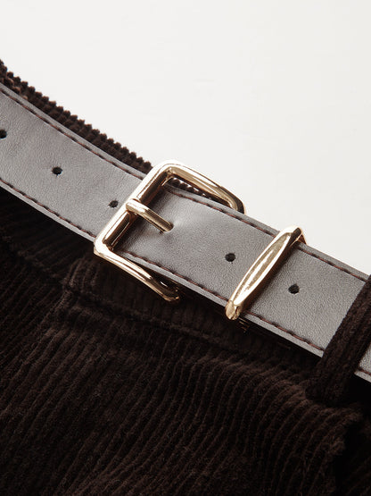 Belted Corduroy Wide-Leg Pants