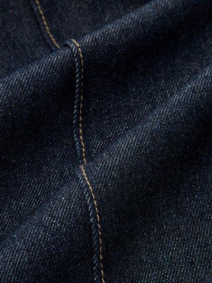 Contrast Waistband Denim Straight-Leg Pants