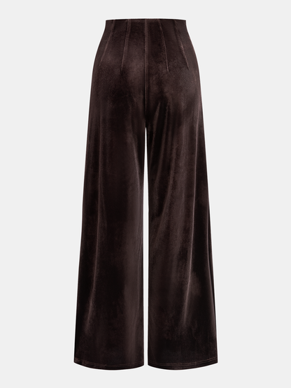 Velvet Asymmetric Waist Wide-Leg Pants