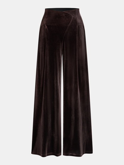 Velvet Asymmetric Waist Wide-Leg Pants