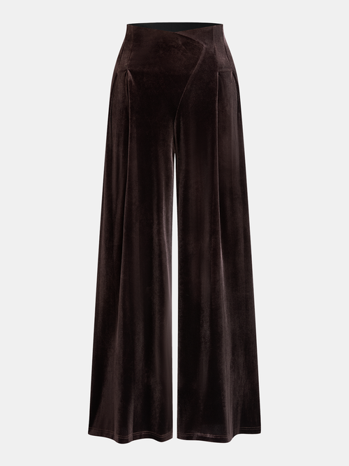 Velvet Asymmetric Waist Wide-Leg Pants