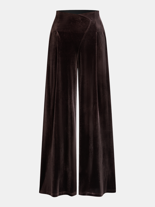 Velvet Asymmetric Waist Wide-Leg Pants