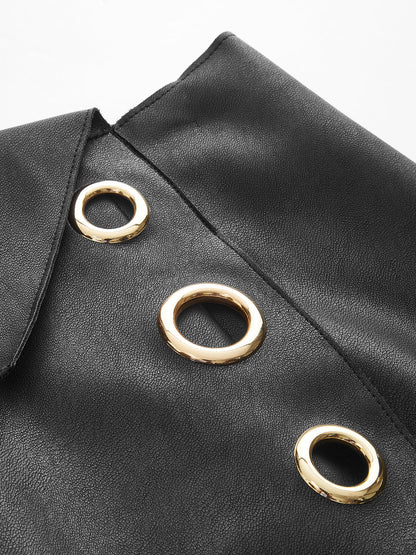 Faux Leather Ring Accent Asymmetric Skirt