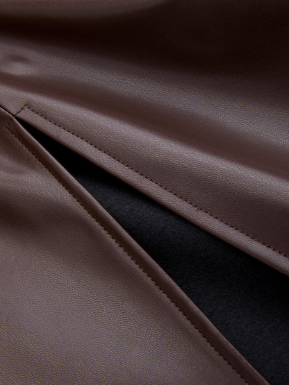 Back Slit Faux Leather Midi Pencil Skirt