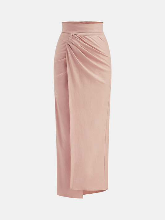 Linen Cotton Bow Detail Maxi Skirt