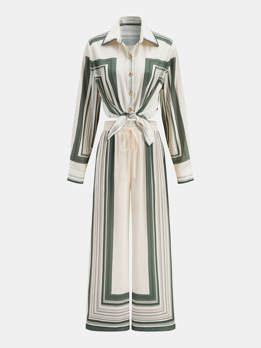 Geometric Print Shirt & Wide Leg Pants Set