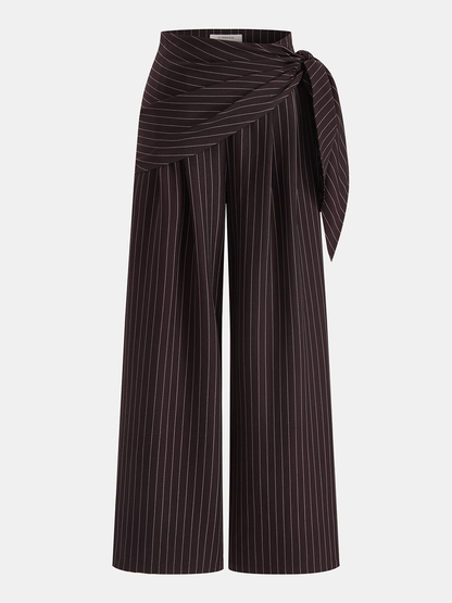 Wrap Tie-Waist Pinstripe Wide-Leg Pants