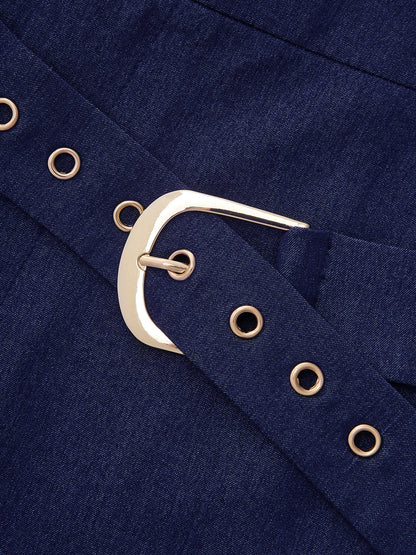 Buckle-Waist Overlap Wide Leg Pants