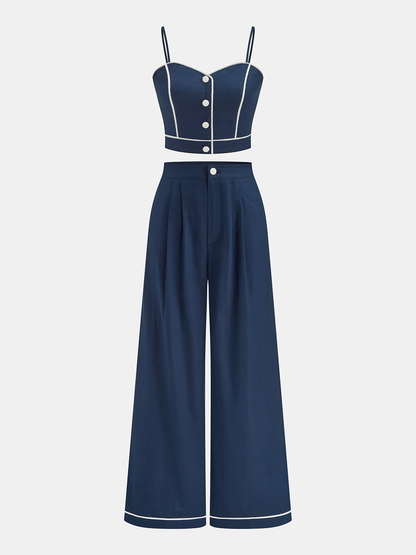 Cotton Linen Cami Top & Wide Leg Pants Set