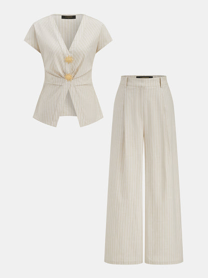 Striped Cotton Two Piece Pants Set