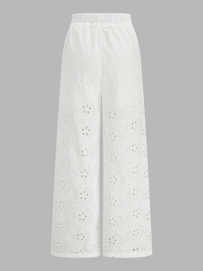 Eyelet Embroidery Two Piece Pants Set