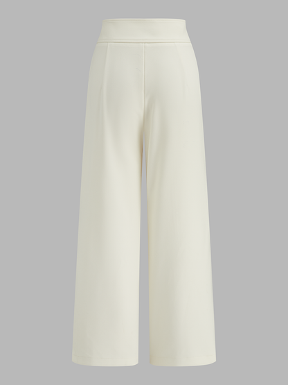 Metal Button Straight-Leg Cropped Pants