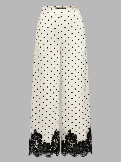 Lace Hem Polka Dot Wide Leg Pants